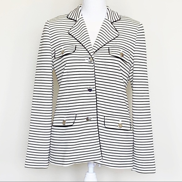 CHICO’S Black and White Striped Knit Jacket Size 0 - Picture 2 of 8